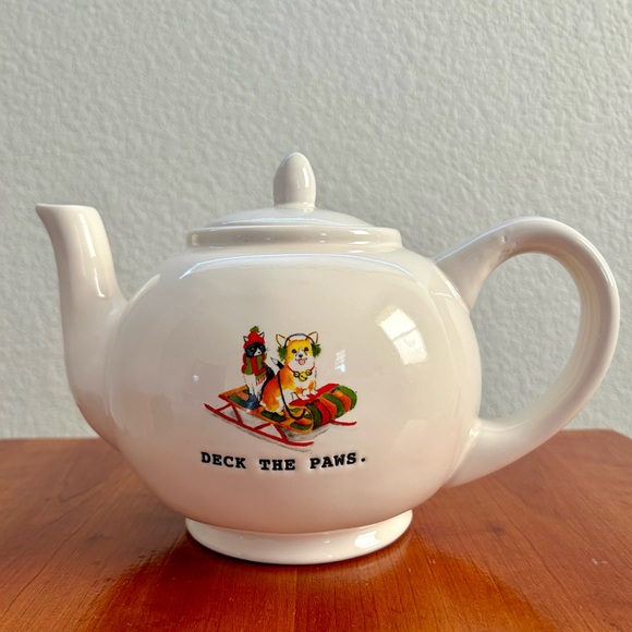 Deck The Paws Typewriter Font Teapot By Rae Dunn - Picture 1 of 7